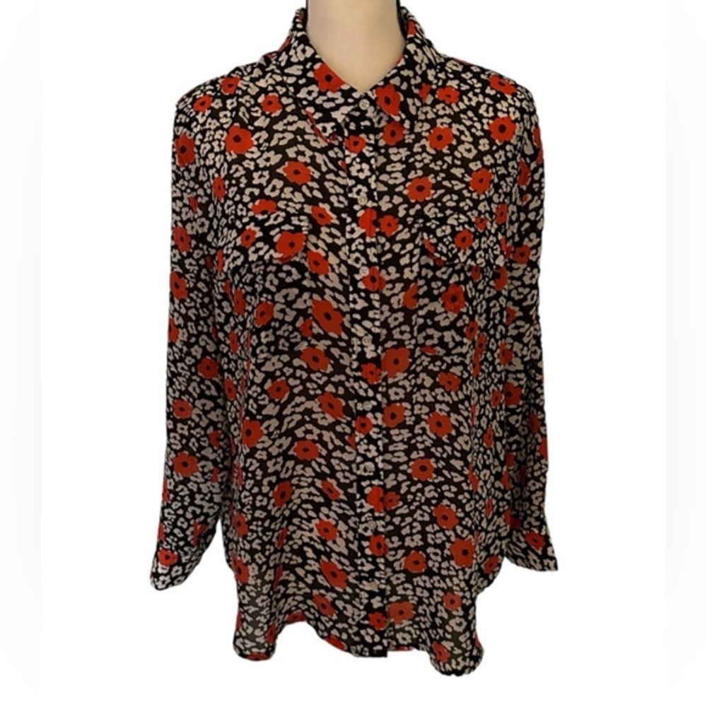 Banana Republic size L floral leopard print button down shirt